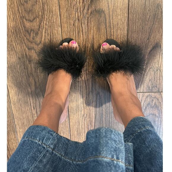 Fredrick’s of Hollywood 1980s Satin Peep Toe Pumps with Ostrich Feathers size 7 - Picture 7 of 9